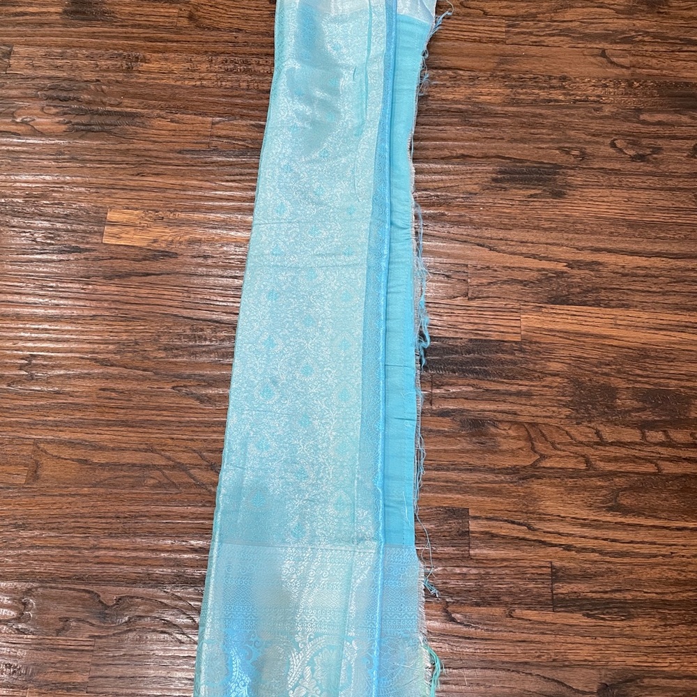 Light Blue Women's Saree - Elegant Shimmery Fabric